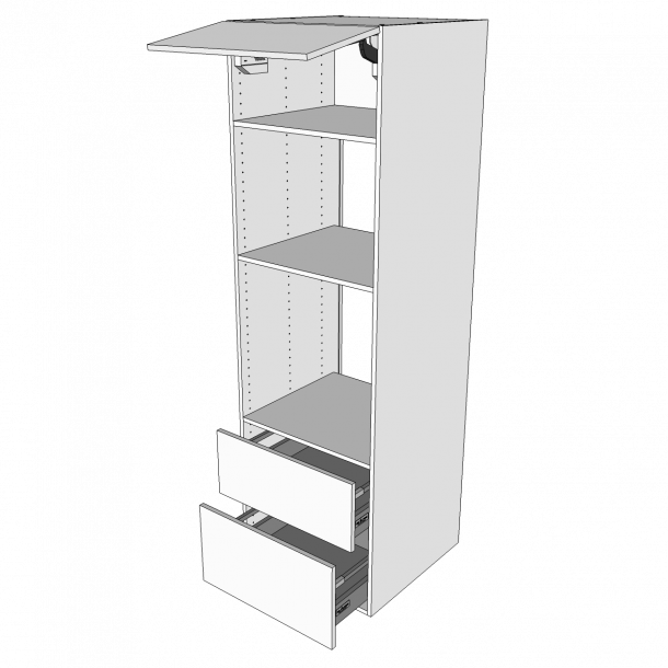 Indbygningsskab til ovn 60 cm med toplge, 3 hylder og 2 skuffer - deludtrk