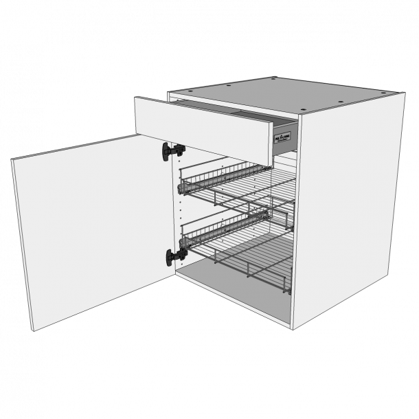 Grydeskab 40 cm med 2 udtrksriste, lge og skuffe - fuldudtrk